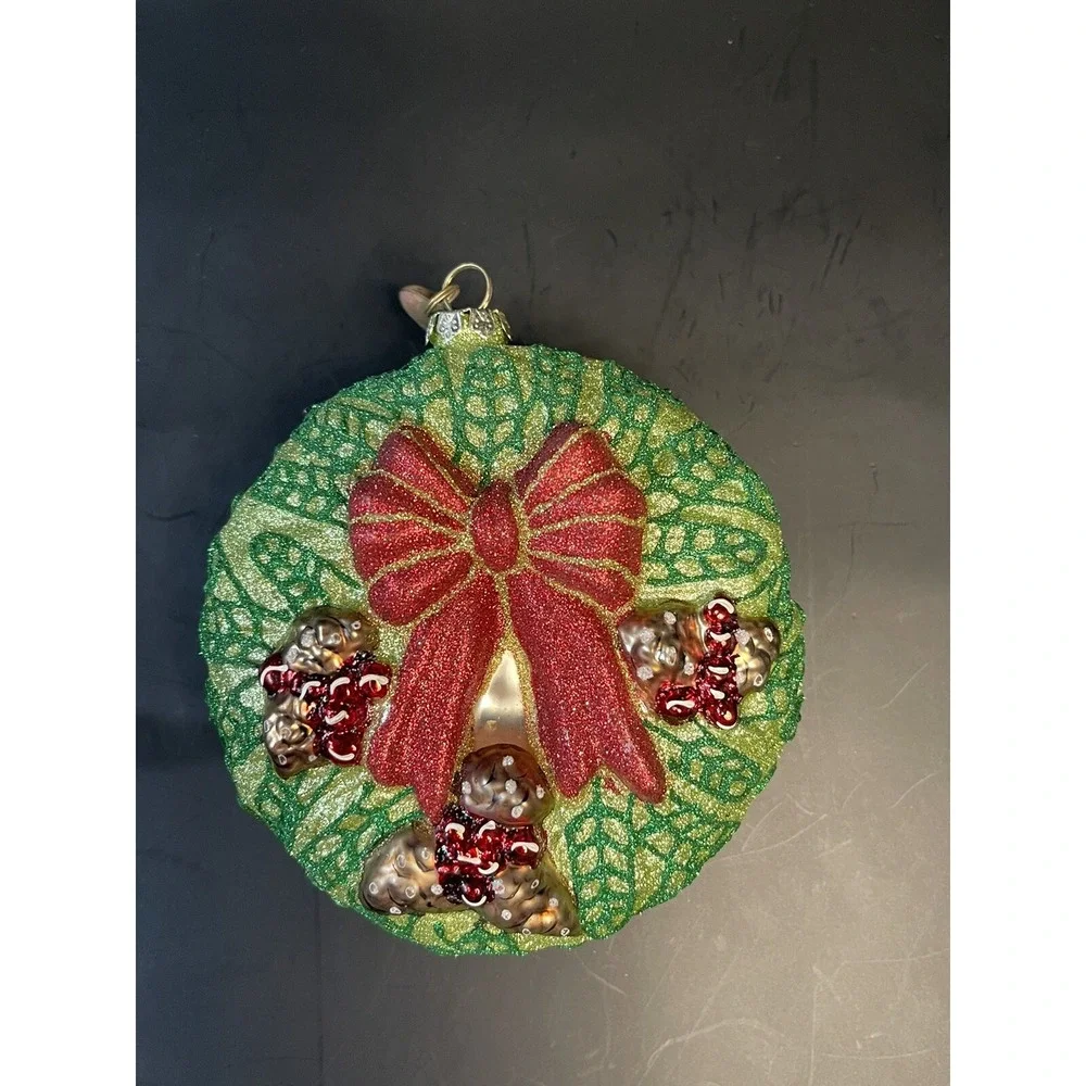 Glistening Glass Wreath Ornament With Dangling Heart Charm
